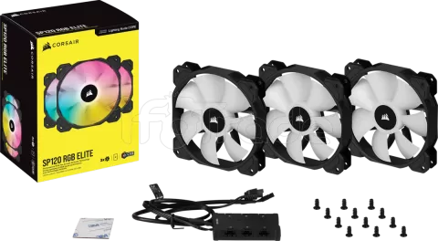 Photo de Lot de 3 Ventilateurs de boitier Corsair iCue SP120 Elite Performance PWM RGB - 12cm (Noir)