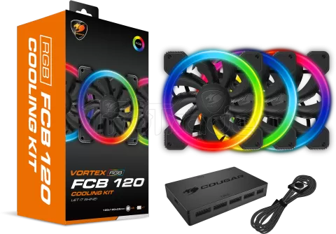 Photo de Lot de 3 Ventilateurs de boitier Cougar Vortex FCB RGB 12cm (Noir)