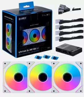 Photo de Lot de 3 Ventilateurs de boitier Lian Li Uni Fan SL-Infinity RGB - 12cm (Blanc)