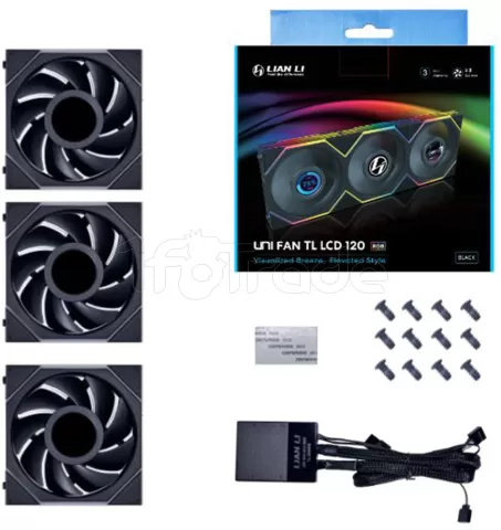 Photo de Lot de 3 Ventilateurs de boitier Lian Li Uni Fan TL LCD RGB - 12cm (Noir)