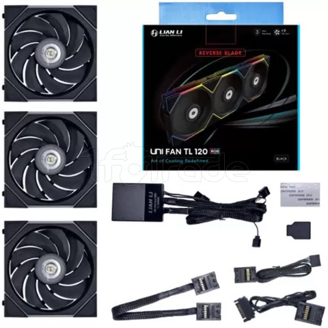 Photo de Lot de 3 Ventilateurs de boitier Lian Li Uni Fan TL Reverse RGB - 12cm (Noir)