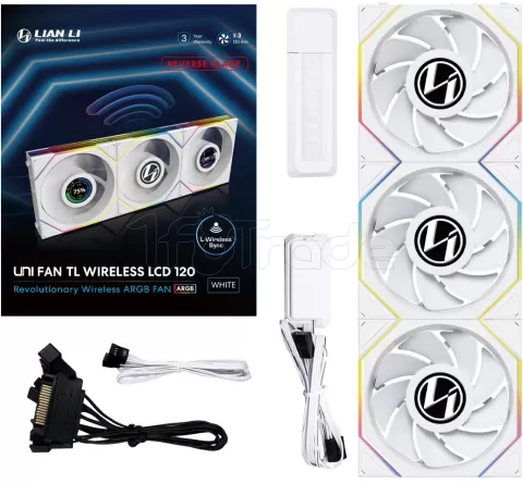 Photo de Lot de 3 Ventilateurs de boitier Lian Li Uni Fan TL Wireless LCD Reverse RGB - 12cm (Blanc)