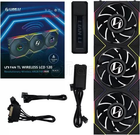 Photo de Lot de 3 Ventilateurs de boitier Lian Li Uni Fan TL Wireless LCD Reverse RGB - 12cm (Noir)
