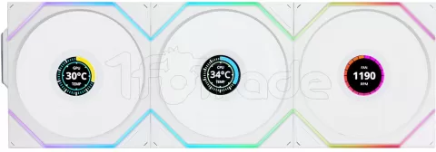 Photo de Lot de 3 Ventilateurs de boitier Lian Li Uni Fan TL Wireless LCD RGB - 12cm (Blanc)