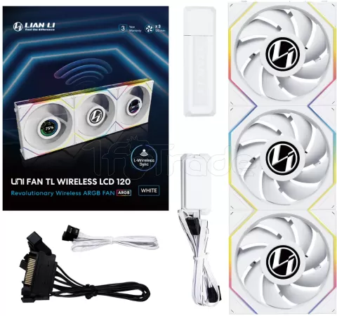 Photo de Lot de 3 Ventilateurs de boitier Lian Li Uni Fan TL Wireless LCD RGB - 12cm (Blanc)