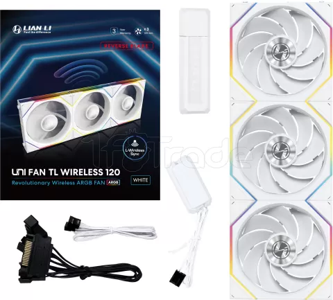 Photo de Lot de 3 Ventilateurs de boitier Lian Li Uni Fan TL Wireless Reverse RGB - 12cm (Blanc)