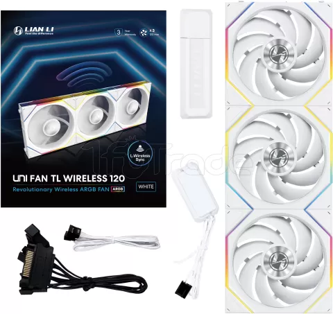 Photo de Lot de 3 Ventilateurs de boitier Lian Li Uni Fan TL Wireless RGB - 12cm (Blanc)