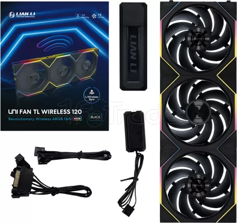 Photo de Lot de 3 Ventilateurs de boitier Lian Li Uni Fan TL Wireless RGB - 12cm (Noir)