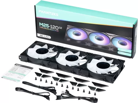 Photo de Lot de 3 Ventilateurs de boitier Phanteks M25 Gen2 Reverse RGB - 12cm (Noir)