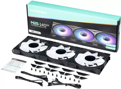 Photo de Lot de 3 Ventilateurs de boitier Phanteks M25 Gen2 Reverse RGB - 14cm (Noir)