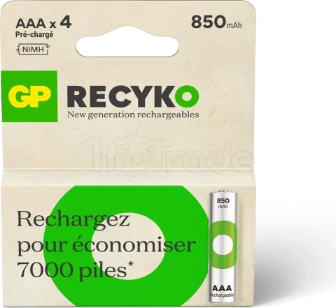 Photo de Lot de 4 piles rechargeables GP Batteries ReCyko type AAA (LR3) 850mAh