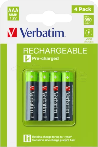 Photo de Lot de 4 piles rechargeables Verbatim Premium type AAA (LR03) 1,2V 950mAh