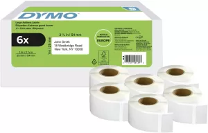 Photo de Lot de 6 Rouleaux de 500 étiquettes adhésives Dymo 2177564 - 25x54mm (Blanc)