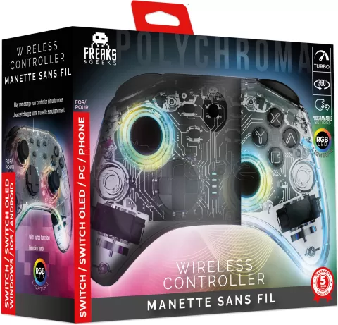 Photo de Manette de jeu sans fil Freaks and Geeks Polychroma (Transparent)