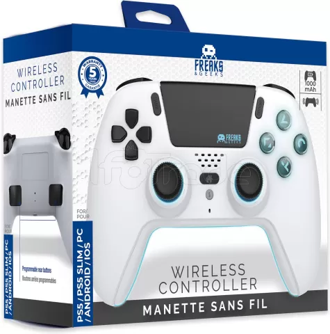Photo de Manette de jeu sans fil Freaks and Geeks pour PS5/PC (Blanc)