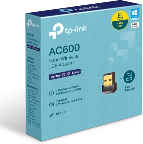 Photo de Mini Carte Réseau USB WiFi TP-Link Archer T600U Nano (AC600)