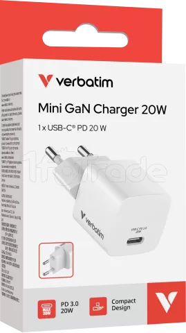 Photo de Mini chargeur secteur Verbatim GaN USB-C 20W (Blanc)