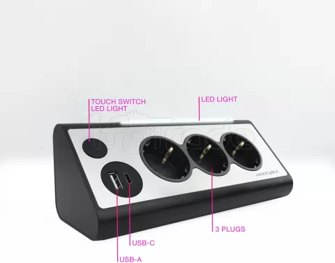 Photo de Multiprise 3 prises Nanocable + 1x USB-A et 1x USB-C 1.5m