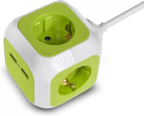 Photo de Multiprise Cube GreenBlue GB118 4 prises + 2 ports USB 1,4m (Blanc/Vert)