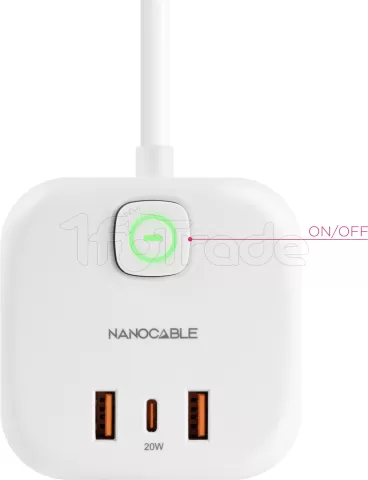 Photo de Multiprise Nanocable GaN x 3 prises + x 2 USB-A + x 1 USB-C 20w (Blanc)