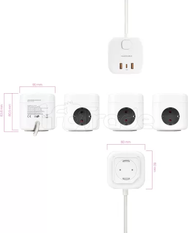Photo de Multiprise Nanocable GaN x 3 prises + x 2 USB-A + x 1 USB-C 20w (Blanc)