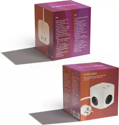 Photo de Multiprise Nanocable GaN x 3 prises + x 2 USB-A + x 1 USB-C 20w (Blanc)