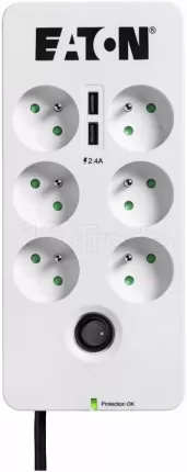 Photo de Multiprise Surtension Eaton Protection Box 6 prises + USB (Blanc)
