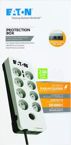 Photo de Multiprise Surtension Eaton Protection Box 8 prises + USB (Blanc)