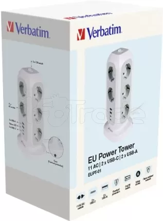 Photo de Multiprise Tour Verbatim 11 prises + 4 Ports USB-C/A 2m (Blanc)