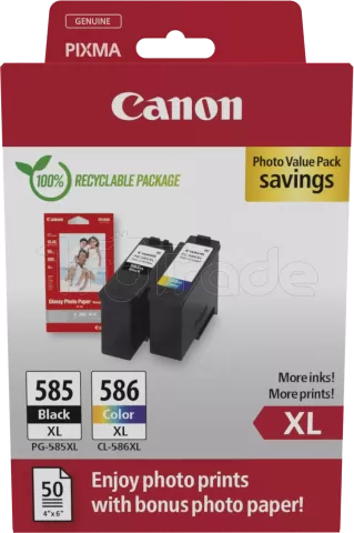 Photo de Pack 2 cartouches d'encre Canon PG-585XL/CL-586XL Photo Value (Noir + Couleurs) + 50x Papiers photo