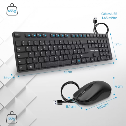 Photo de Pack 2en1 (Clavier/Souris) Advance WorkMate Plus (Noir)