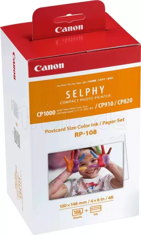 Photo de Pack 3 cartouches d'encre couleurs CANON RP-108 pour Selphy CP + 108 feuilles