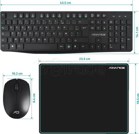 Photo de Pack 3en1 (Clavier/Souris/Tapis) sans fil Advance Elite Combo (Noir)