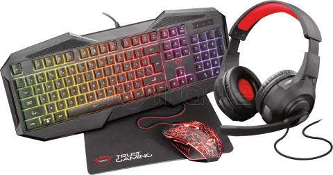 Photo de Pack 4 en 1 (Clavier/Souris/Casque/Tapis) Trust GXT1180RW RGB (Noir)