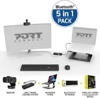 Photo de Pack 5en1 (Clavier & Souris Bluetooth/Webcam/Station d'accueil/Support) sans fil Port Design Home Office (Noir)