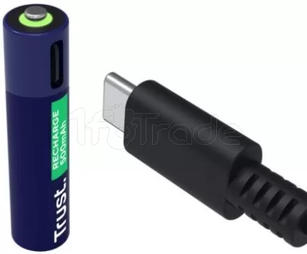 Photo de Pack de 2 piles rechargeables par USB-C Trust type AAA - 500mAh (LR03)