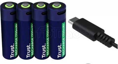 Photo de Pack de 4 piles rechargeables par USB-C Trust type AA - 1700 mAh - Cable recharge inclus (R06)