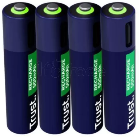 Photo de Pack de 4 piles rechargeables par USB-C Trust type AAA - 500 mAh - Cable recharge inclus (LR03)