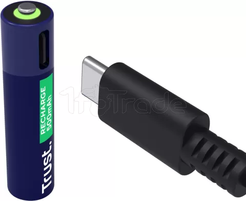 Photo de Pack de 4 piles rechargeables par USB-C Trust type AAA - 500 mAh - Cable recharge inclus (LR03)