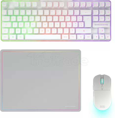 Photo de Pack Gamer 3en1 (Calvier/Souris/Tapis) Mars Gaming MCPWTKL (Blanc)