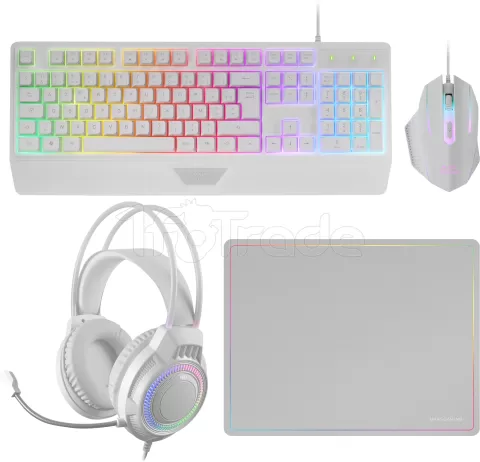 Photo de Pack Gamer 4en1 (Clavier/Souris/Casque/Tapis) Mars Gaming MCP-124 Pro (Blanc)