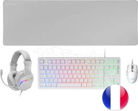 Photo de Pack Gamer 4en1 (Clavier/Souris/Casque/Tapis) Mars Gaming MCP-RGB3 (Blanc)