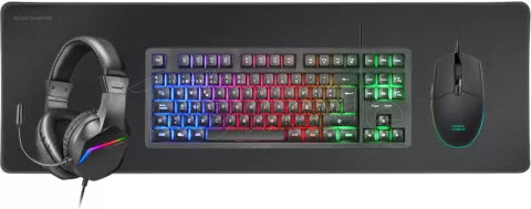 Photo de Pack Gamer 4en1 (Clavier/Souris/Casque/Tapis) Mars Gaming MCP-RGB3 (Noir)