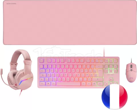 Photo de Pack Gamer 4en1 (Clavier/Souris/Casque/Tapis) Mars Gaming MCP-RGB3 (Rose)