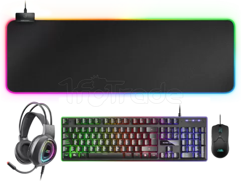 Photo de Pack Gamer 4en1 (Clavier/Souris/Casque/Tapis) Mars Gaming MCPex RGB (Noir)