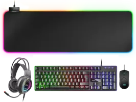 Pack Gamer 4en1 (Clavier/Souris/Casque/Tapis) We Gamium RGB (Noir