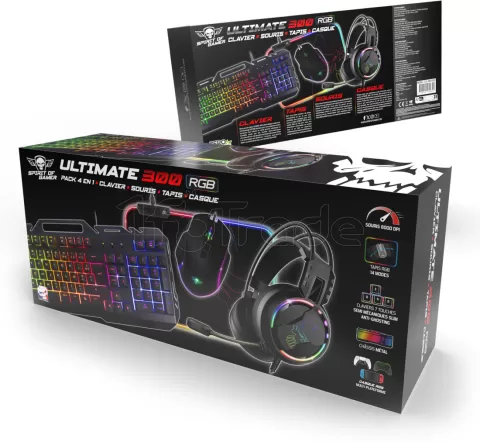 Photo de Pack Gamer 4en1 (Clavier/Souris/Casque/Tapis) Spirit of Gamer Ultimate 300 RGB (Noir)