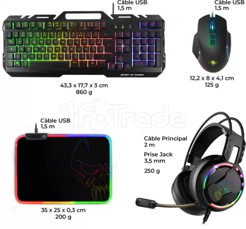 Photo de Pack Gamer 4en1 (Clavier/Souris/Casque/Tapis) Spirit of Gamer Ultimate 300 RGB (Noir)