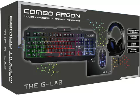 Pack Gamer 4en1 (Clavier/Souris/Casque/Tapis) The G-Lab Combo Argon  Evolution RGB (Noir) pour professionnel, 1fotrade Grossiste informatique