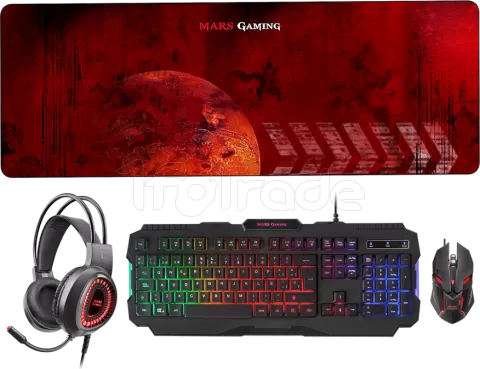 Photo de Pack Gamer 4en1 Mars Gaming (Clavier/Souris/Casque/Tapis) MCPRGB2 RGB (Noir) QWERTY Espagnol